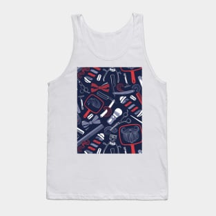 Shear shave shine // pattern // midnight blue background red white and blue vintage barber shop tools Tank Top